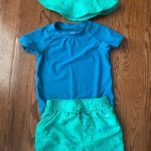 First Impressions Blue and Green Kids Swim Rashguard Set